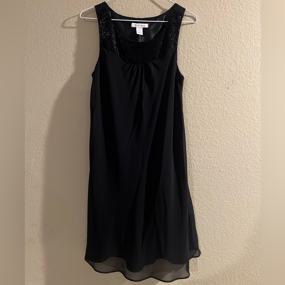 White House Black Market Black Midi Dress with Sparkling Neckline